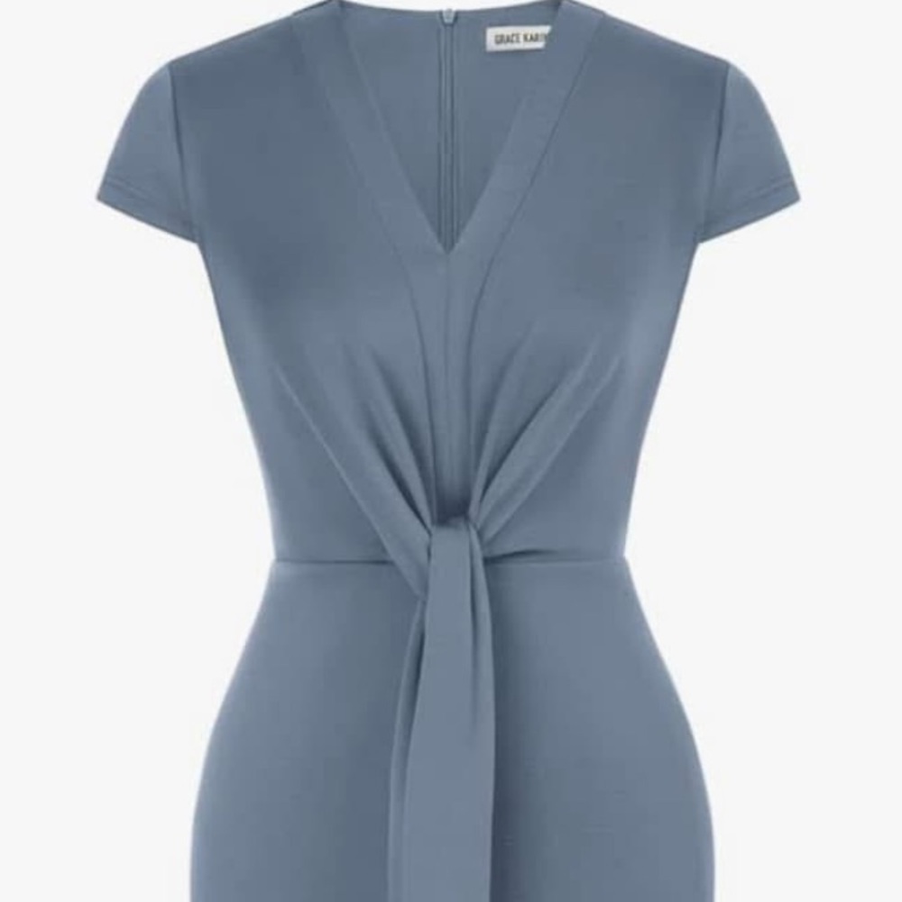 Grace Karin Blue Sleeveless Halter Wrap Dress